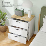 3-drawer dresser, modern storage unit with solid wood legs and wood-effect top, 60 x 38 x 71 cm, white
