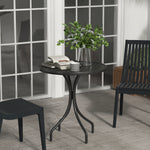 Table de Bistrot Ronde Ø 66 cm en Acier Galvanisé avec Plateau à Lattes pour Terrasse, Balcon, Noir