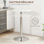 Table de Bar Table Bistro Mange-debout Hauteur réglable 67-93 cm Ø 63 cm Plateau pivotant 360° métal blanc
