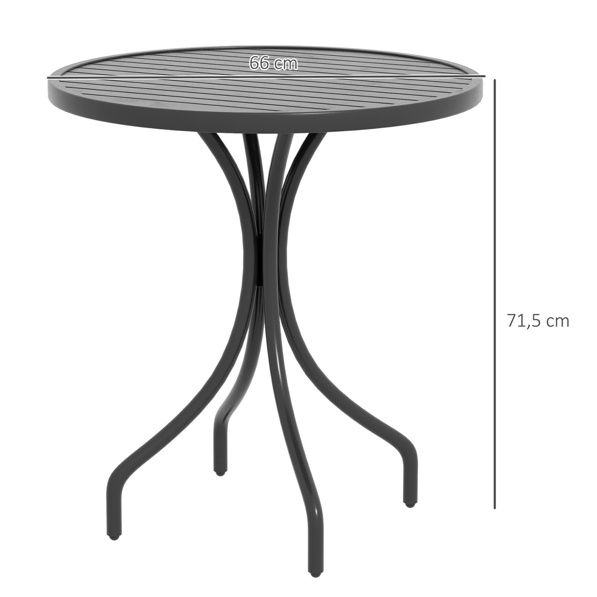 Table de Bistrot Ronde Ø 66 cm en Acier Galvanisé avec Plateau à Lattes pour Terrasse, Balcon, Noir