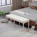 Banc bout de lit banquette capitonnée style vintage français revêtement tissu aspect lin pieds en bois massif crème