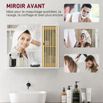 Armoire de salle de bain avec miroir, étagère, porte à lattes en bambou et étagère réglable, blanc