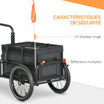 Remorque à vélo avec coffre de rangement amovible et pliable de 65L, réflecteurs de sécurité, charge max. 40KG, noir