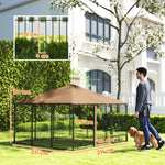 Chenil extérieur pour chiens en acier et tissu Oxford avec support gamelle toit 211 x 211 x 151 cm noir et café