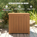 Coffre de Rangement Boîte de Jardin 130L Doublure Amovible pour Coussins et Outils Bois Massif Brun