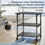 Support d'imprimante desserte de rangement 3 niveaux étagères mobile sur roulettes 50 x 50 x 52,5 cm