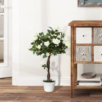 Arbre à Roses Artificiel 90 cm en Plastique, 21 Fleurs, 350 Feuilles en Tissu, Pot, Facile à Entretenir, Blanc