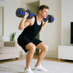 Set di manubri per bodybuilding 6-in-1, manubrio regolabile da 30 kg, kettlebell, bilanciere, supporto per flessioni, blu