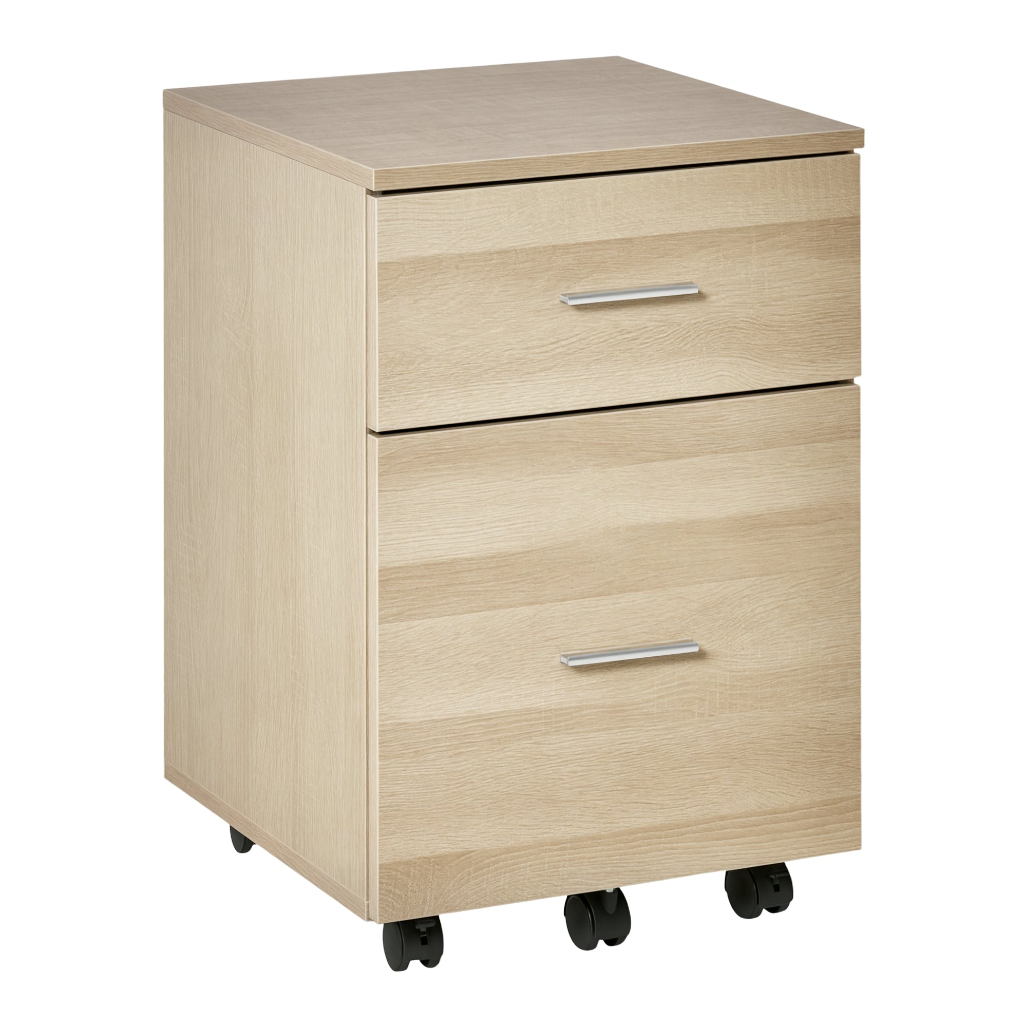 Caisson de bureau caisson de rangement mobile 2 tiroirs 5 roulettes en panneau de particules 39,5 x 39 x 58,5 cm
