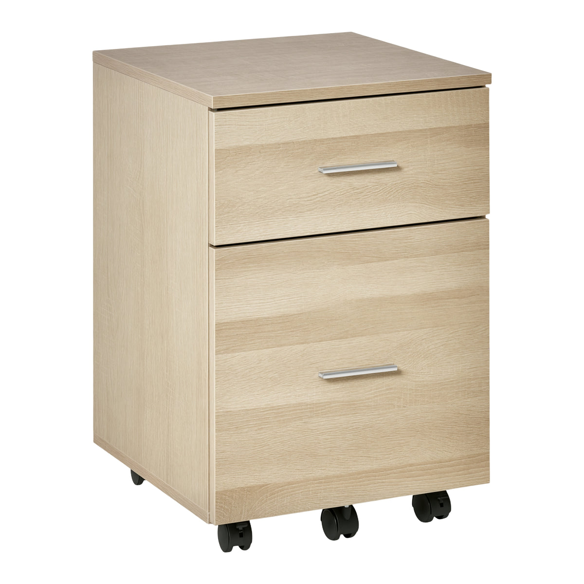 Caisson de bureau caisson de rangement mobile 2 tiroirs 5 roulettes en panneau de particules 39,5 x 39 x 58,5 cm