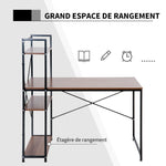 Bureau d'angle avec rangement design Industriel avec bibliothèque 3 étagères panneaux particules aspect noyer