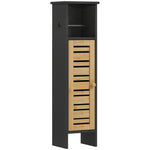 Meuble de salle de bain avec support papier toilette barre amovible 3 Niveaux + Sortie Papier, 78H cm, Bambou noir