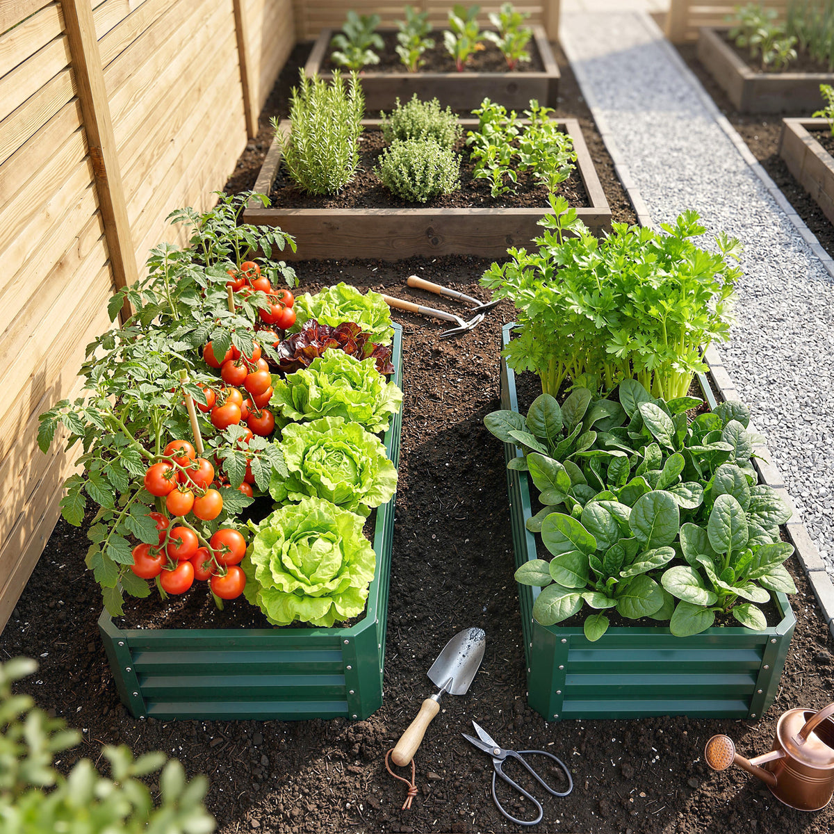 Lot de 2 Carrés Potagers de Jardin Rectangulaires, Tôle d'Acier Ondulée, 120 x 60 x 30,5 cm, Vert Foncé