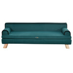 Canapé pour chien chat design scandinave coussin moelleux amovible pieds bois massif 100 x 62 x 32 cm bleu canard