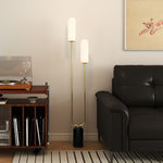 Lampadaire sur pied de salon lampe sur pied avec 2 abat-jours en verre, base en marbre et interrupteur à pied, blanc