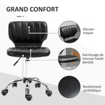 Rolkruk - draaibare werkstoel 360° - ergonomische kruk - verstelbare zithoogte 47-62 cm - zwarte gewatteerde kunstlederen bekleding, verchroomd metaal