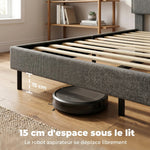 Estructura de cama de 140 x 190 cm con somier y cabecero ajustable, cama doble tapizada en lino, almacenamiento inferior, gris