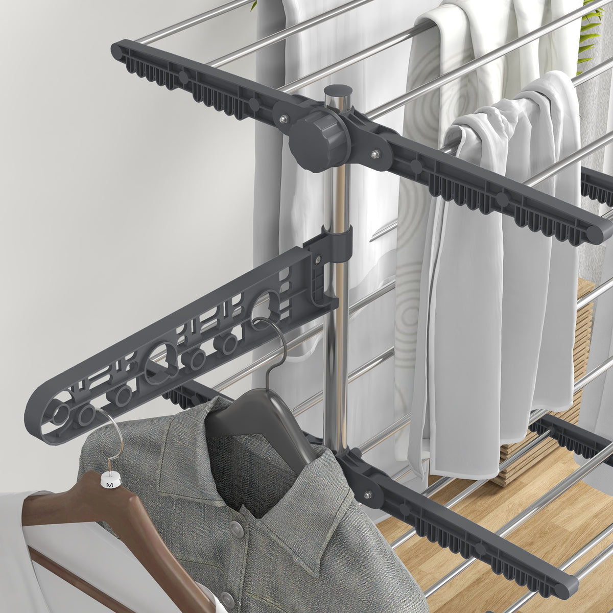 Séchoir à Linge étendoir pliable ailes latérales utilisation intérieure et extérieure 142 x 55 x 172 cm 4 niveaux gris
