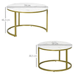 Set van 2 ronde nesttafels met marmerlook blad en stalen frame Ø 74 x 46,3 cm wit goud