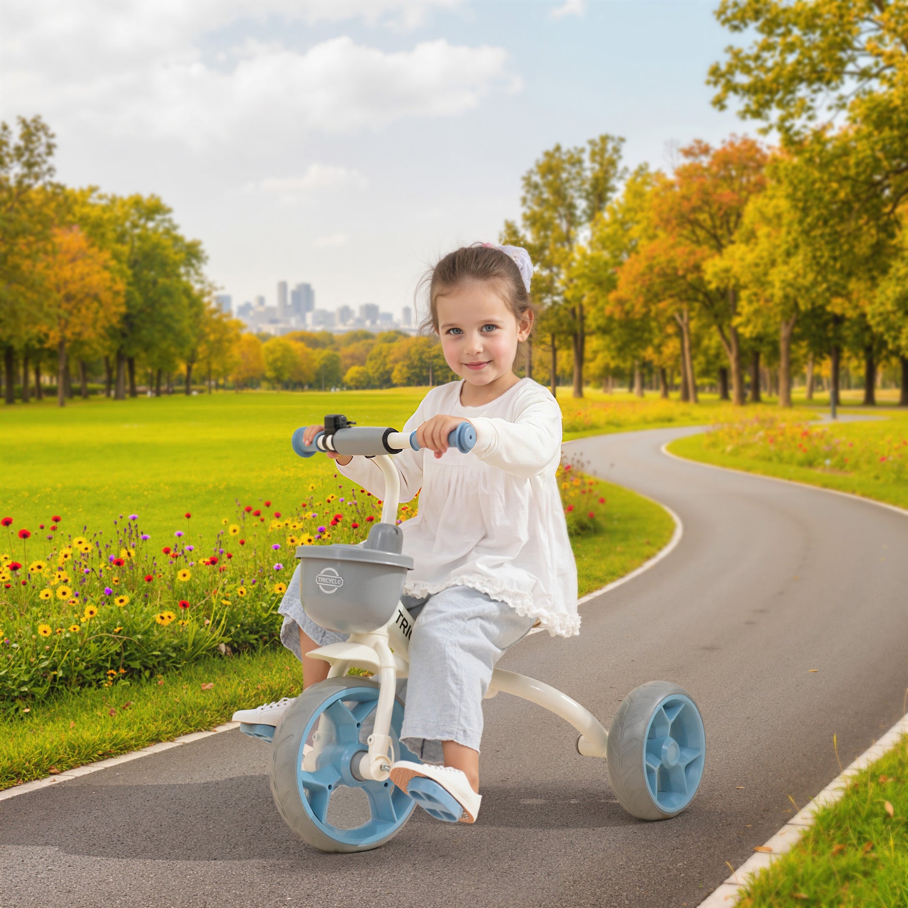 Tricycle enfant évolutif, tricycle pour enfants de 2 à 5 ans avec panier avant et roues EVA, 72 x 52 x 61 cm, bleu