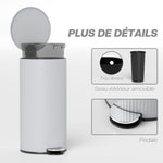 Poubelle cuisine 30L, poubelle à pédale avec seau intérieur amovible, couvercle à fermeture douce, 36x30x60,5cm, gris