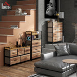Meuble de Rangement commode 8 tiroirs en tissu amovibles, étagère supérieure et cadre acier 79L x 29l x 101H cm