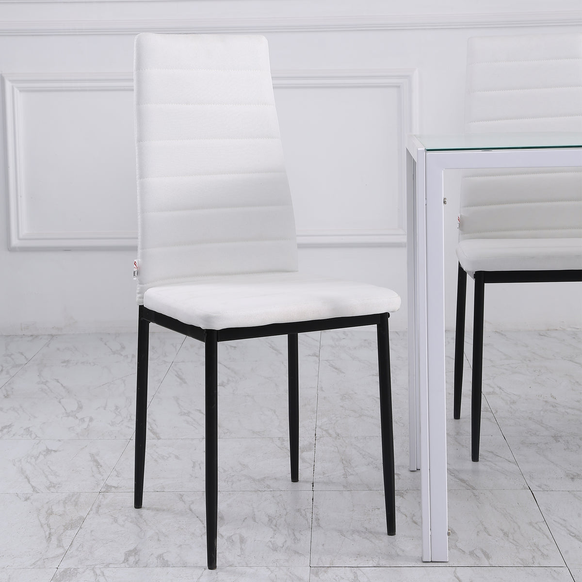 Lot de 4 chaises de salle à manger chaises de cuisine avec dossier haut pieds en métal et tissu en lin 41x50x97cm blanc
