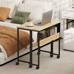 Bureau pliable sur roulettes 80 x 50 cm avec étagère et sac de rangement, chêne