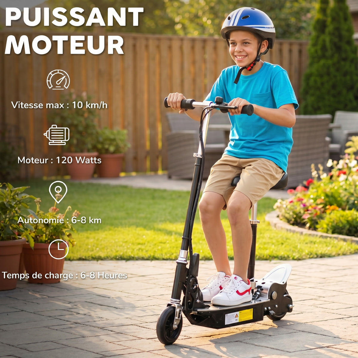 Trottinette électrique 120 W pliable pour enfant de 6+ ans hauteur guidon et selle réglable 10 Km/h max. noir