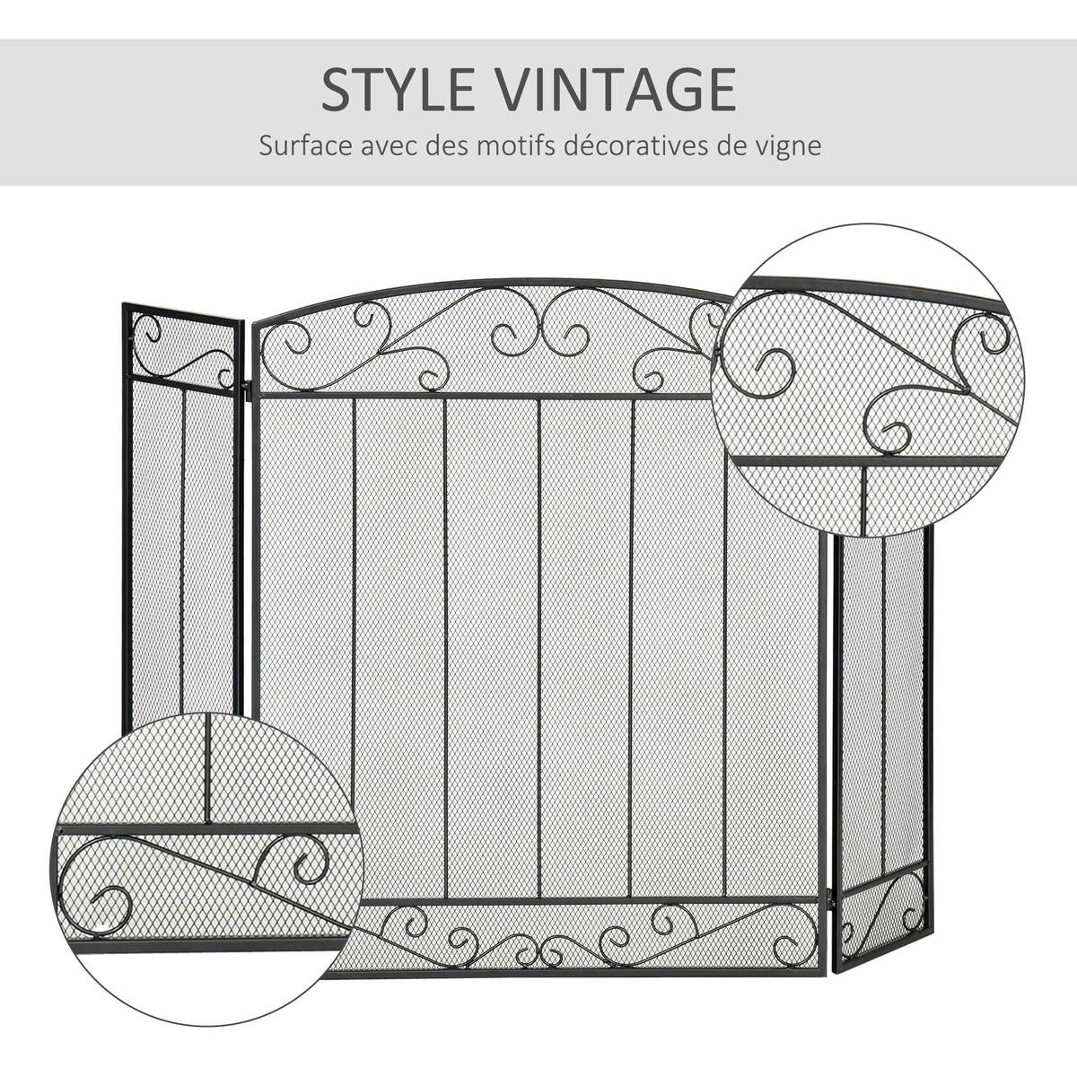 Grille de Protection pour cheminée - Pare-feu Large pour cheminée ou poêle - Pare-étincelles - barrière de sécurité - 3 Volets Pliables - Acier métal Noir