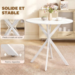 Ronde eettafel voor 2 personen met blad in houtlook en gekruist stalen onderstel, wit
