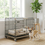 Cage pour Chien, Plateau Amovible, Roues avec Freins, Toit Ouvrant Verrouillable, 60,5x45,5x54,5cm, Noir