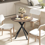 Table à manger ronde pour 2 personnes avec plateau aspect bois et piètement croisé en acier, marron