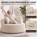 Pouf Canapé Rond en Chenille, Grande Assise, 2 Coussins, 1 Dossier, 1 Traversin, Charge 250kg, 130x130x82cm, Crème