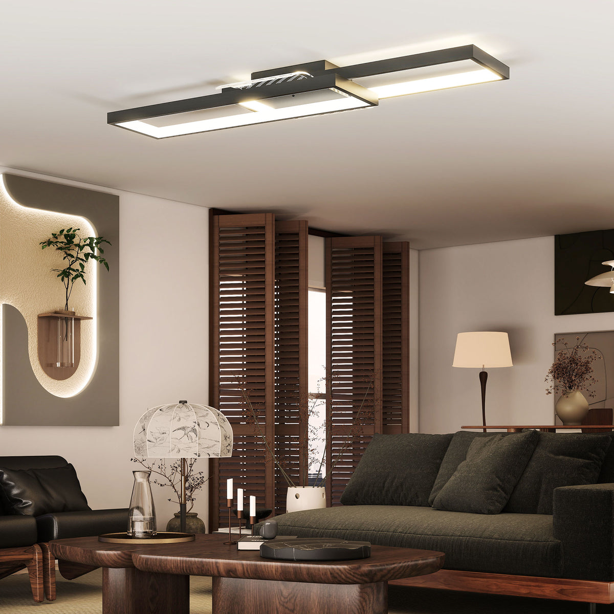 Plafonnier LED rectangle 43W, luminaire plafonnier 3000-6000K, 4600LM, télécommande, 70 x 30 cm, noir