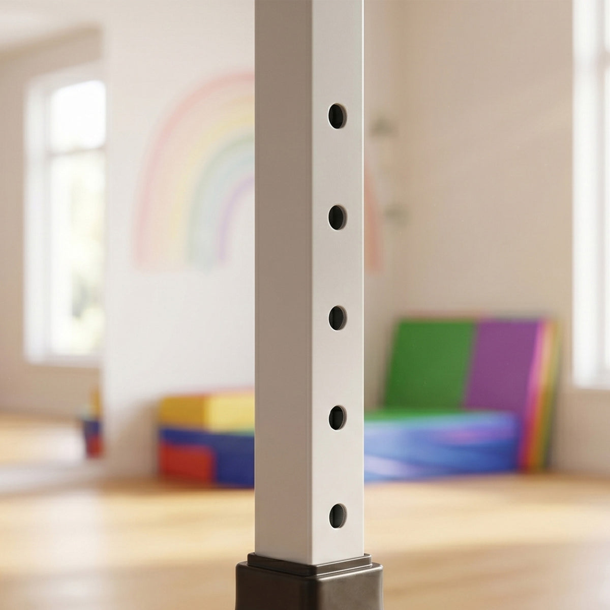 Barre fixe de gymnastique enfant - barre de gymnastique hauteur réglable 13 niveaux 92 à 150 cm - acier bleu bois hêtre