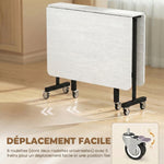 Tavolo da pranzo pieghevole con ruote per 4-6 persone 120 cm, ruote con freni, 2 ante a ribalta, stile industriale, bianco nero