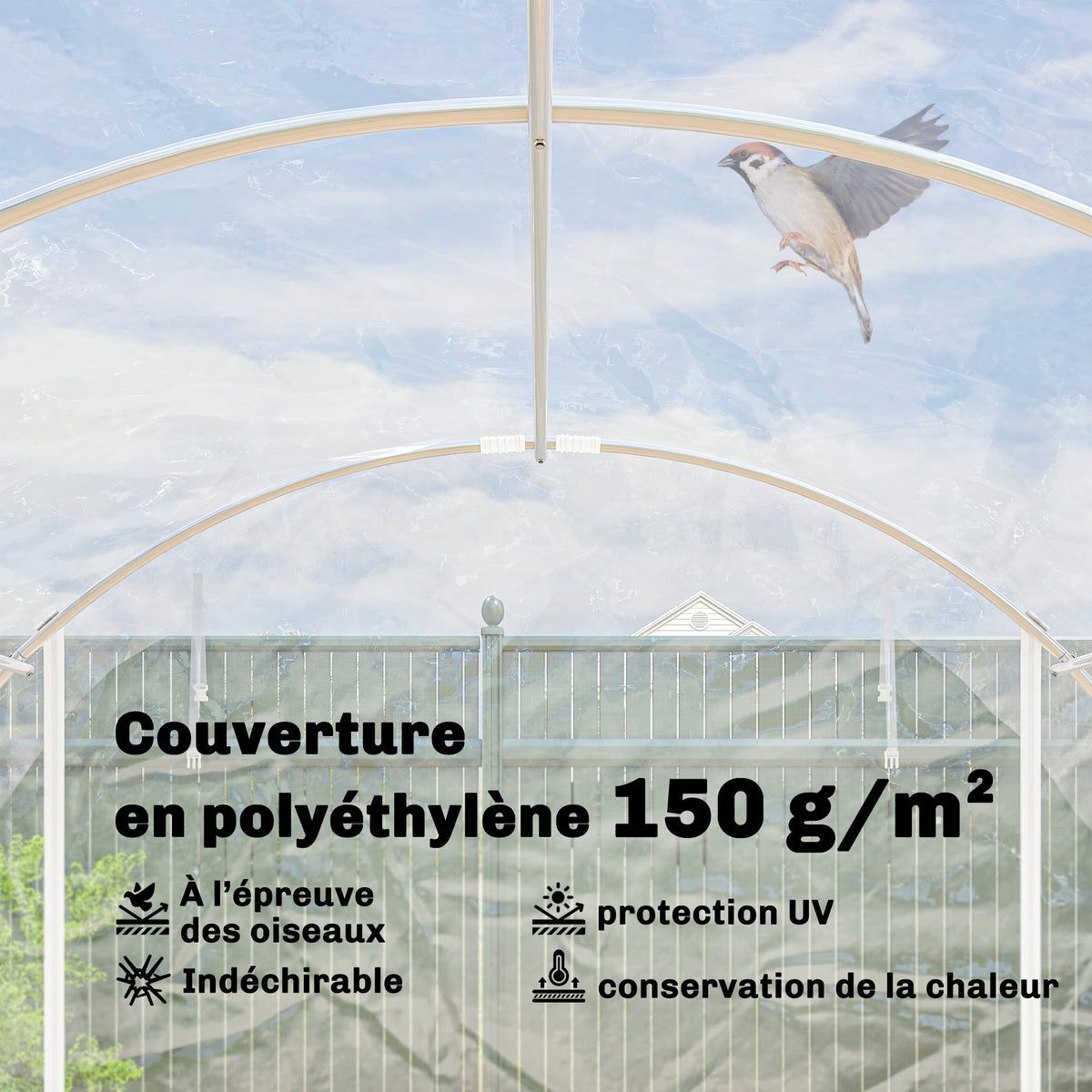 Serre tunnel de jardin 18m² serre de jardin tunnel 296x597x199cm cadre acier galvanisé, bâche PE 150g/m² transparent