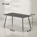 Table à manger de jardin pour 6 personnes avec plateau à lattes pour jardin, patio, terrasse, 150 x 80 x 74 cm, gris