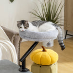 Kantoorbed voor katten, 360° draaibaar en in hoogte verstelbaar, wasbaar kattenbed met speelbal, 35x35x48 cm, grijs