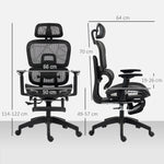 Fauteuil de bureau, chaise de bureau ergonomique en maille avec accoudoirs 3D, dossier inclinable, 66x64x122 cm, noir