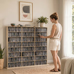 Meuble de rangement 1032 CDs / 594 DVDs, étagère multimédia, 24 compartiments et 18 étagères ajustables, chêne