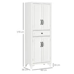 Credenza alta mobile da cucina 4 ante 2 scomparti e 1 cassetto centrale altezza 170 cm con ripiano regolabile bianco