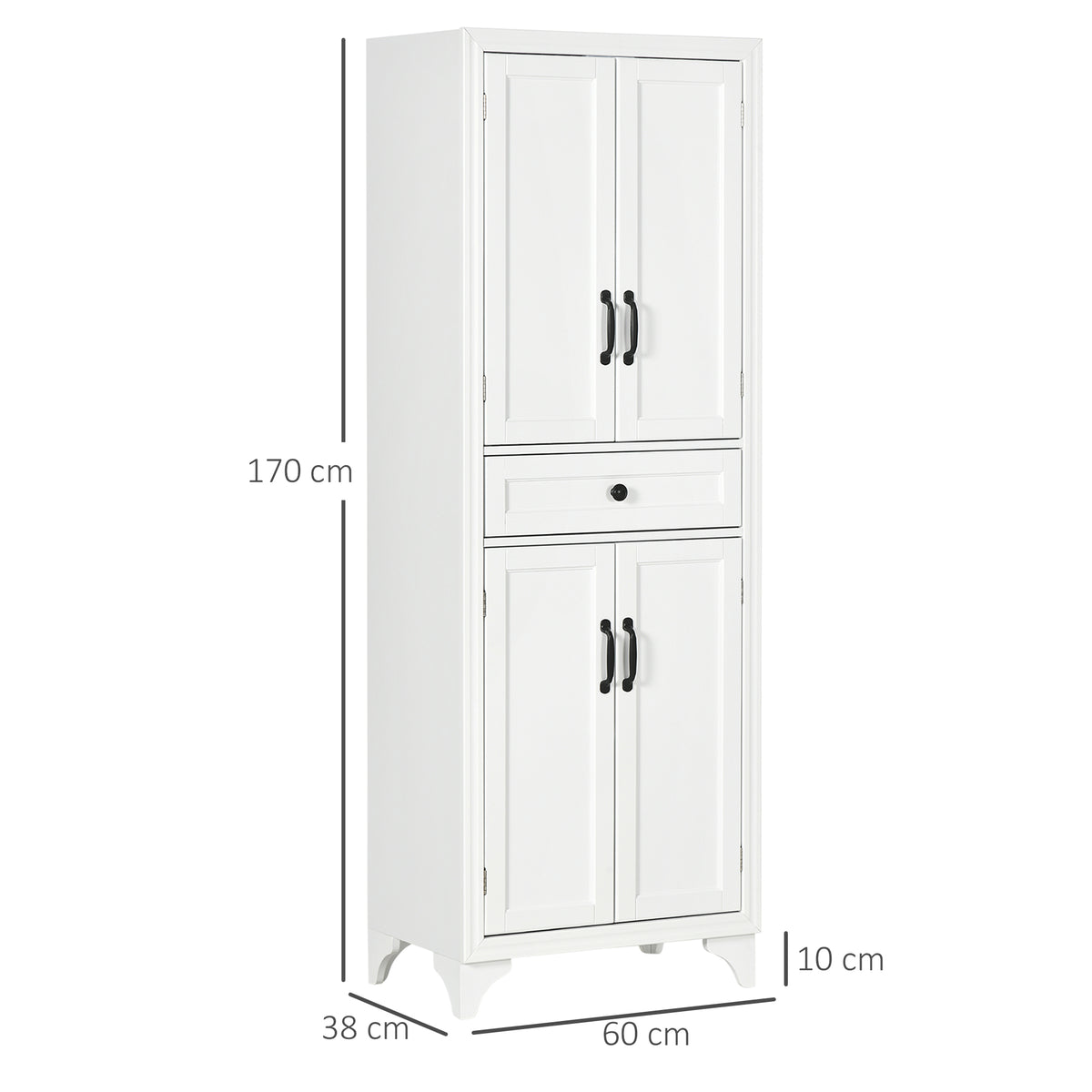 Credenza alta mobile da cucina 4 ante 2 scomparti e 1 cassetto centrale altezza 170 cm con ripiano regolabile bianco