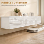 Meuble TV Suspendu 180 cm, Meuble télé pour téléviseur jusqu'à 82 Pouces 3 Portes Rabattables à Fermeture Douce, Blanc