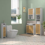 Meuble sous vasque de salle de bain 2 portes étagère réglable armoire de rangement pour lavabo 60x30x60 cm bambou blanc