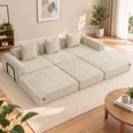 Canapé-Lit Pliable 245 cm, Canapé Compressé 3 Places Modulaire en Chenille avec Assise large, 3 Coussins, Beige-9