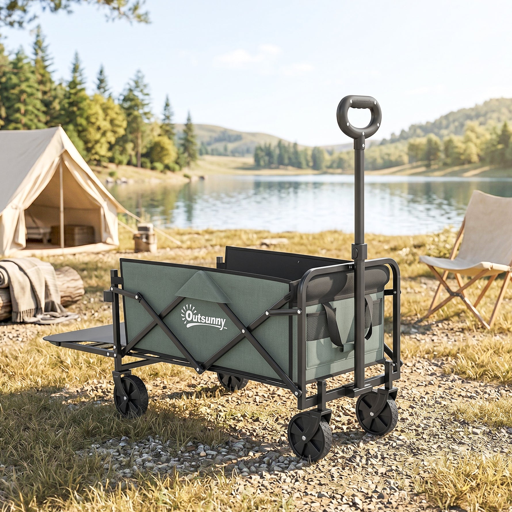 Chariot de transport pliable chariot à roulettes avec poignée télescopique avec ouverture arrière 76 x 48 x 92 cm vert