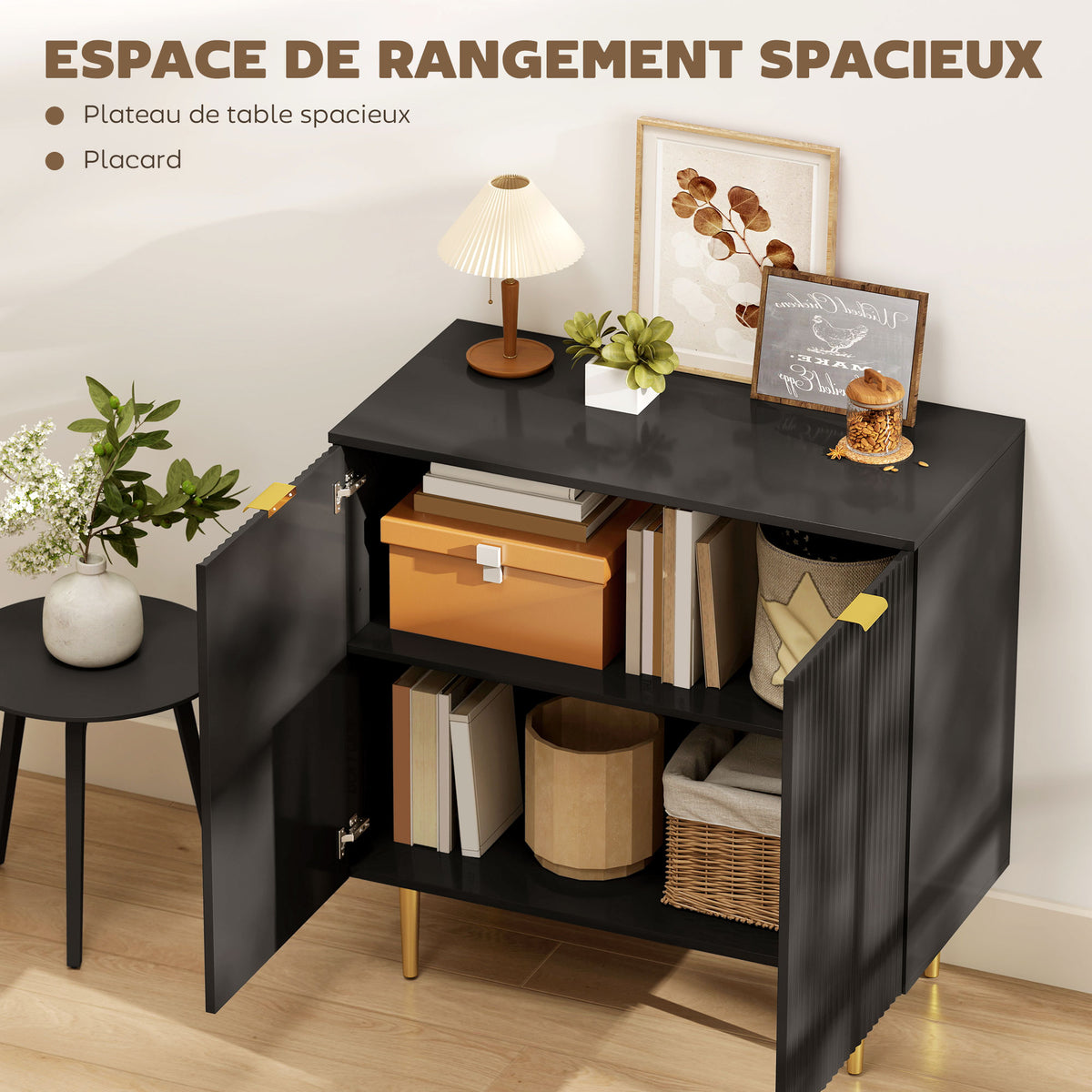 Buffet cuisine meuble de rangement avec 2 portes étagère réglable pieds métalliques surélevés 80 x 40 x 80 cm noir