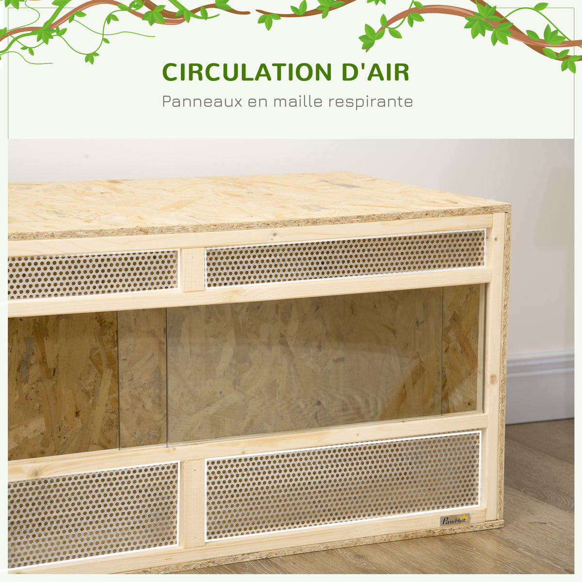 Terrario in legno OSB per rettili con porta scorrevole in vetro - 100 x 47 x 47 cm naturale